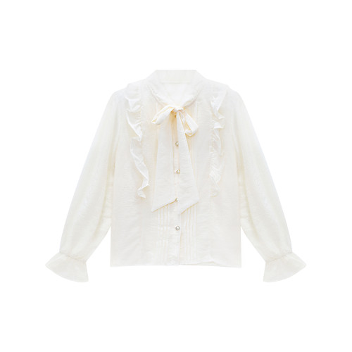 雪紡衫法式修身荷葉邊長袖襯衫別致獨特上衣女士秋季新款漂亮小衫