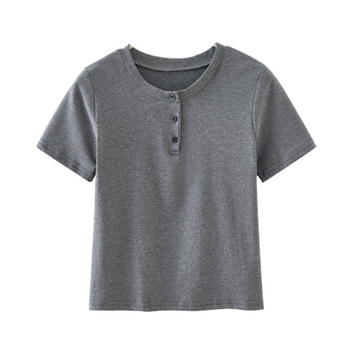 基礎款紐釦短袖t恤女小個子ins潮夏季新款韓版修身半袖高腰上衣短