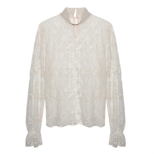 內搭長袖蕾絲衫女2025秋冬新款大碼胖mm洋氣網紗半高領打底衫上衣