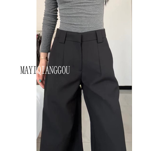 175高個子加長180黑色濶腿褲女垂墜感高腰寬松顯瘦直筒拖地西裝褲 175高個子加長180黑色濶腿褲女垂墜感高腰寬松顯瘦直筒拖地西裝褲