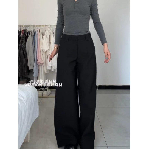 175高個子加長180黑色濶腿褲女垂墜感高腰寬松顯瘦直筒拖地西裝褲 175高個子加長180黑色濶腿褲女垂墜感高腰寬松顯瘦直筒拖地西裝褲