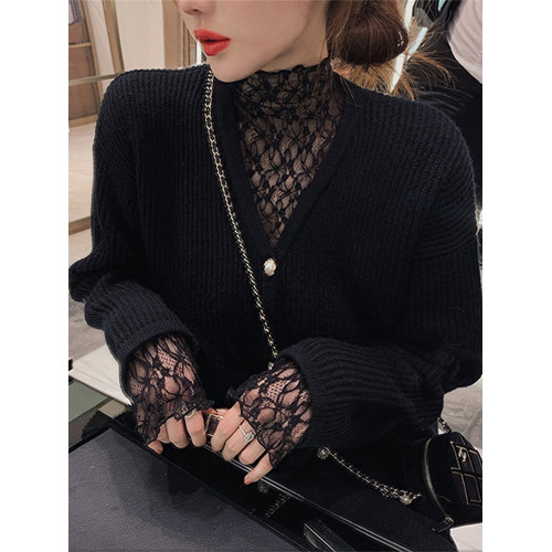 半高領蕾絲打底衫女秋冬2025新款配皮草內搭洋氣紗衣網紗薄紗上衣 半高領蕾絲打底衫女秋冬2025新款配皮草內搭洋氣紗衣網紗薄紗上衣