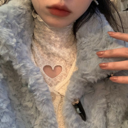 純欲愛心蕾絲打底衫女設計感小衆洋氣小衫長袖打底內搭上衣秋冬