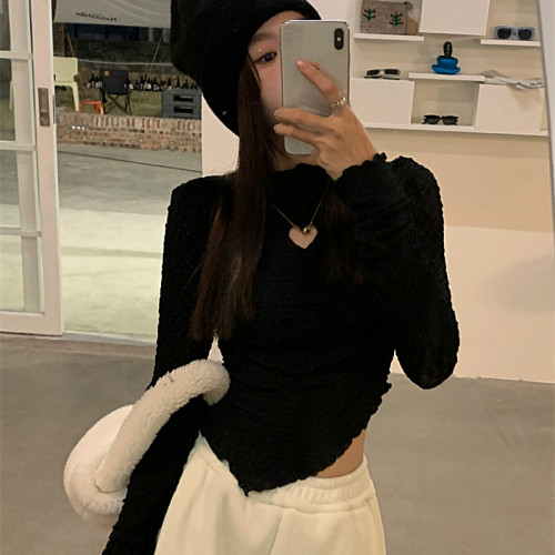 純欲愛心蕾絲打底衫女設計感小衆洋氣小衫長袖打底內搭上衣秋冬 純欲愛心蕾絲打底衫女設計感小衆洋氣小衫長袖打底內搭上衣秋冬