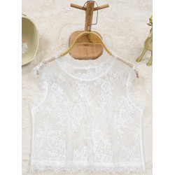 蕾絲背心女黑色吊帶網紗上衣打底衫花邊領子短款馬甲新款洋氣小衫