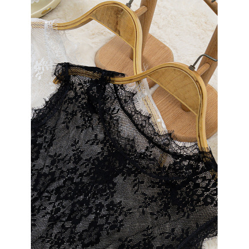 蕾絲背心女黑色吊帶網紗上衣打底衫花邊領子短款馬甲新款洋氣小衫