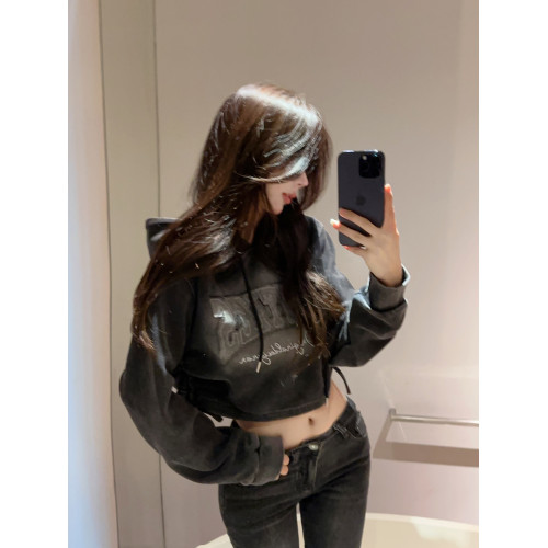 小個子辣妹y2k短款上衣女秋冬慵懶風美式復古漸變色連帽衛衣外套