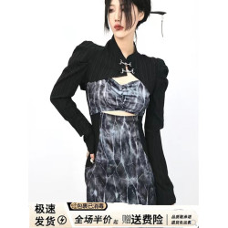 新中式國風旗袍黑色防曬罩衫女夏季配吊帶裙子外搭小坎肩上衣開衫