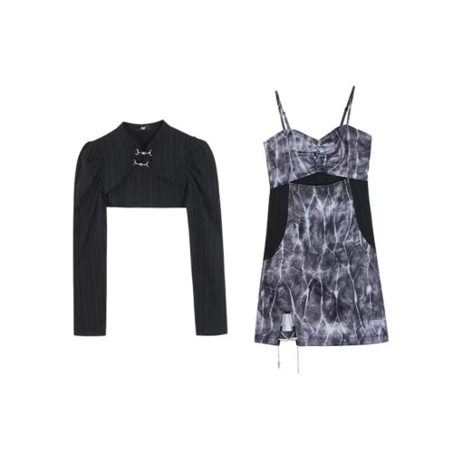 新中式國風旗袍黑色防曬罩衫女夏季配吊帶裙子外搭小坎肩上衣開衫