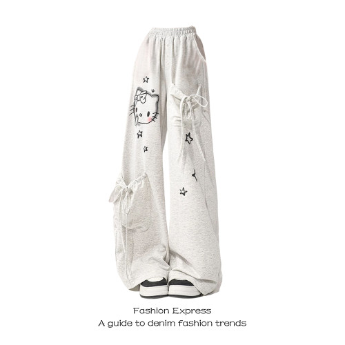 日系hellokitty灰色休閒褲女秋冬爆款2025新款寬松垂感直筒拖地褲 日系hellokitty灰色休閒褲女秋冬爆款2025新款寬松垂感直筒拖地褲