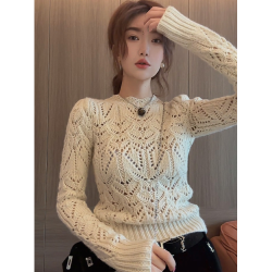 港味復古chic法式高級感超好看的白色短款毛衣上衣女秋冬季打底衫