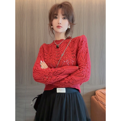 港味復古chic法式高級感超好看的白色短款毛衣上衣女秋冬季打底衫