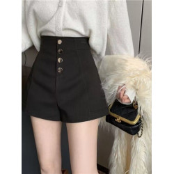 大碼網紅爆款短褲女裝新款秋季小個子高腰顯瘦濶腿黑色休閒褲子潮