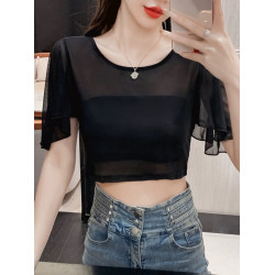 2025夏季新款打底短款披肩外穿內搭女搭吊帶裙遮手臂圓領短袖罩衫