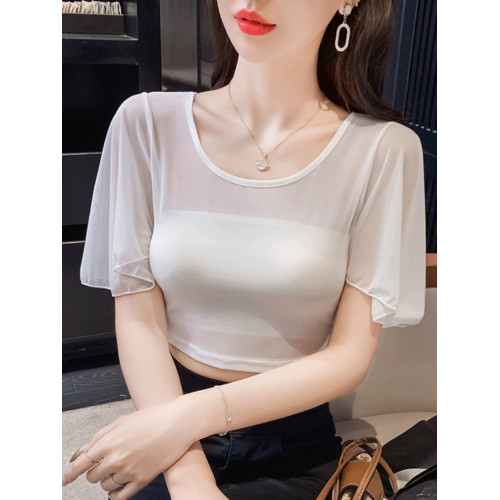 2025夏季新款打底短款披肩外穿內搭女搭吊帶裙遮手臂圓領短袖罩衫