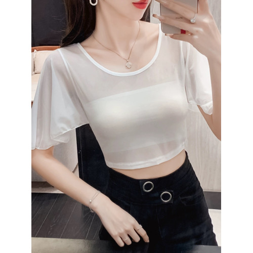 2025夏季新款打底短款披肩外穿內搭女搭吊帶裙遮手臂圓領短袖罩衫