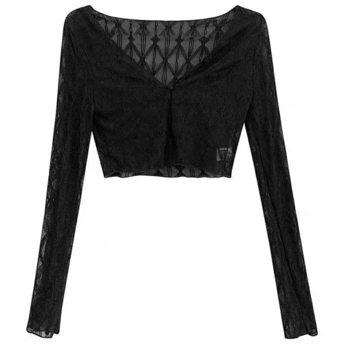 辣妹網紗防曬開衫女春夏季薄款配吊帶外搭小坎肩罩衫短款蕾絲上衣