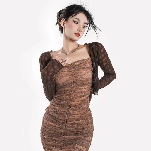 辣妹網紗防曬開衫女春夏季薄款配吊帶外搭小坎肩罩衫短款蕾絲上衣