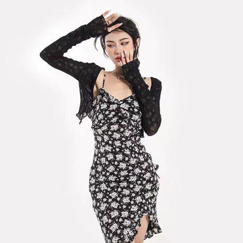 辣妹網紗防曬開衫女春夏季薄款配吊帶外搭小坎肩罩衫短款蕾絲上衣