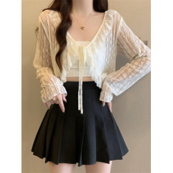 大碼長袖雪紡衫女夏季顯瘦百搭上衣胖MM小衆薄款外搭坎肩防曬襯衣