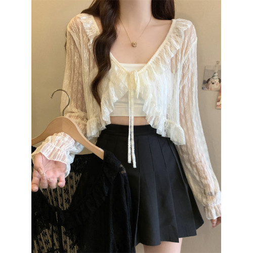 大碼長袖雪紡衫女夏季顯瘦百搭上衣胖MM小衆薄款外搭坎肩防曬襯衣