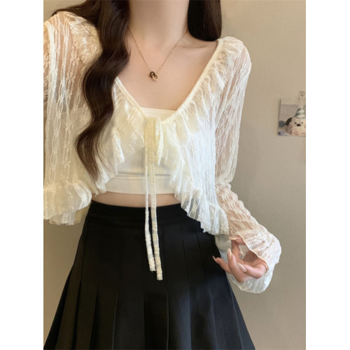 大碼長袖雪紡衫女夏季顯瘦百搭上衣胖MM小衆薄款外搭坎肩防曬襯衣