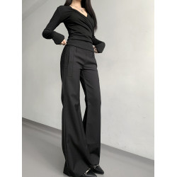 灰色西裝濶腿褲女高街垂感高級感寬松顯瘦直筒褲春秋高個微喇叭褲