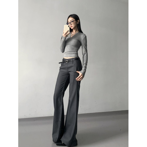 灰色西裝濶腿褲女高街垂感高級感寬松顯瘦直筒褲春秋高個微喇叭褲 灰色西裝濶腿褲女高街垂感高級感寬松顯瘦直筒褲春秋高個微喇叭褲
