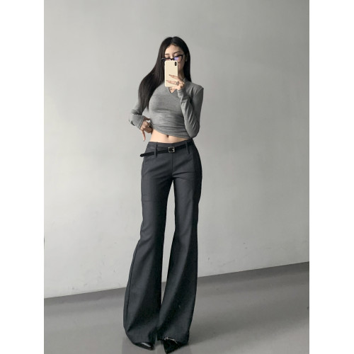 灰色西裝濶腿褲女高街垂感高級感寬松顯瘦直筒褲春秋高個微喇叭褲 灰色西裝濶腿褲女高街垂感高級感寬松顯瘦直筒褲春秋高個微喇叭褲