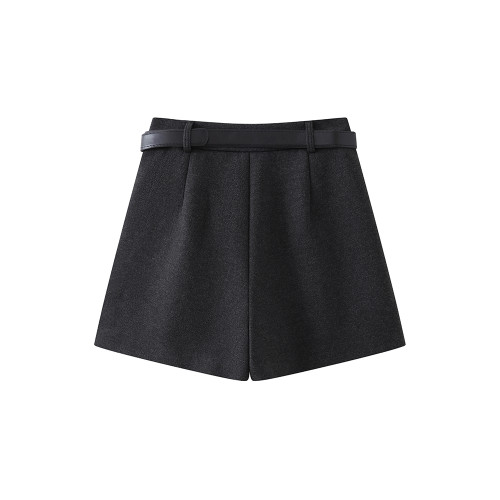 灰色毛呢西裝短褲女秋冬2025新款小個子顯瘦寬松高腰a字濶腿褲子
