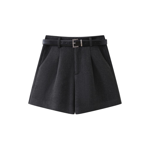 灰色毛呢西裝短褲女秋冬2025新款小個子顯瘦寬松高腰a字濶腿褲子