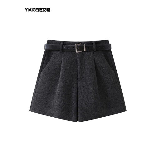 灰色毛呢西裝短褲女秋冬2025新款小個子顯瘦寬松高腰a字濶腿褲子