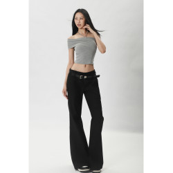 歐美超模微喇褲修身彈力西裝褲顯瘦大長腿複合低腰性感拖地褲長褲