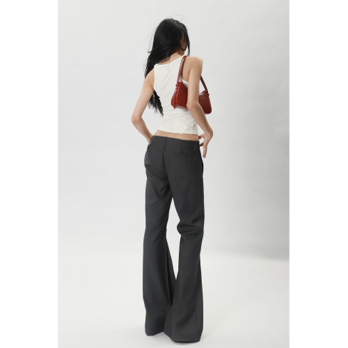 歐美超模微喇褲修身彈力西裝褲顯瘦大長腿複合低腰性感拖地褲長褲