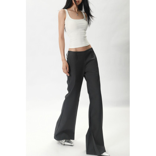 歐美超模微喇褲修身彈力西裝褲顯瘦大長腿複合低腰性感拖地褲長褲