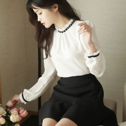 雪紡衫長袖女上衣2025春秋韓版寬松顯瘦氣質雪紡襯衫時尚超仙小衫