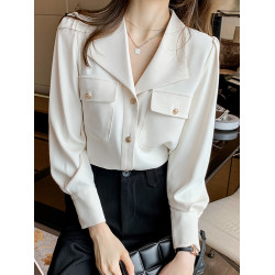 雪紡襯衫女春裝2025年新款法式職業正裝襯衣設計感小衆西裝領上衣