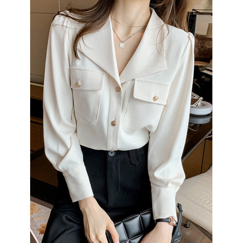 雪紡襯衫女春裝2025年新款法式職業正裝襯衣設計感小衆西裝領上衣