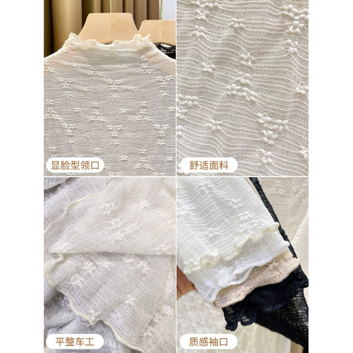 半高領蕾絲打底衫女2023秋季新款修身薄款木耳邊小衫內搭長袖上衣