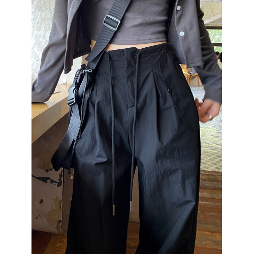 工裝褲女秋季2025新款高腰降落繖褲休閒濶腿褲速乾美式運動褲春夏