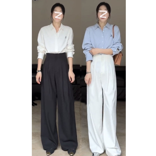 九九郭設計垂感高腰褲直筒西裝褲女秋季新款顯瘦百搭松緊腰濶腿褲