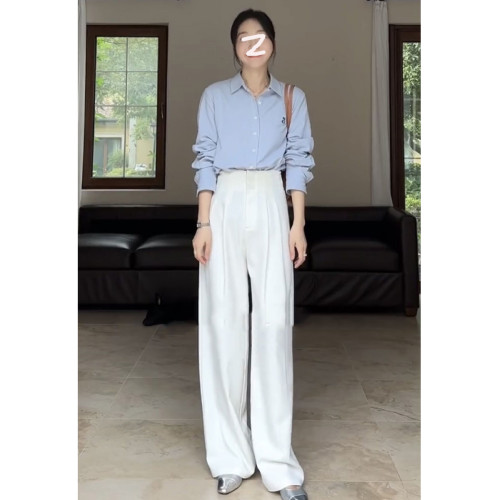 九九郭設計垂感高腰褲直筒西裝褲女秋季新款顯瘦百搭松緊腰濶腿褲