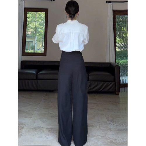 九九郭設計垂感高腰褲直筒西裝褲女秋季新款顯瘦百搭松緊腰濶腿褲