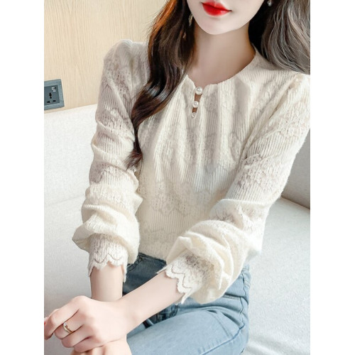 春秋新款別致漂亮蕾絲衫女長袖打底衫內搭外穿洋氣小衫高級感上衣