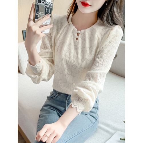 春秋新款別致漂亮蕾絲衫女長袖打底衫內搭外穿洋氣小衫高級感上衣