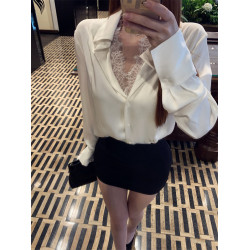 蕾絲假兩件白色襯衫女設計感小衆秋季獨特絕美上衣高級感緞面襯衣