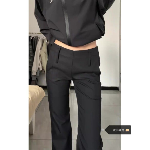 大碼黑色復古休閒褲女秋冬低腰顯瘦設計感微喇叭拖地西裝褲長褲子