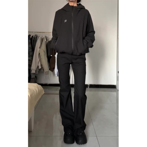 大碼黑色復古休閒褲女秋冬低腰顯瘦設計感微喇叭拖地西裝褲長褲子