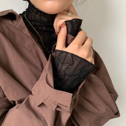 大碼胖妹妹魚骨上衣女春秋冬新款加絨加厚性感蕾絲打底衫T恤網紗