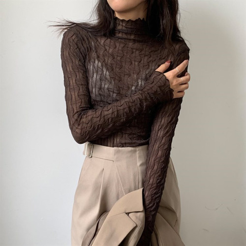 大碼胖妹妹魚骨上衣女春秋冬新款加絨加厚性感蕾絲打底衫T恤網紗